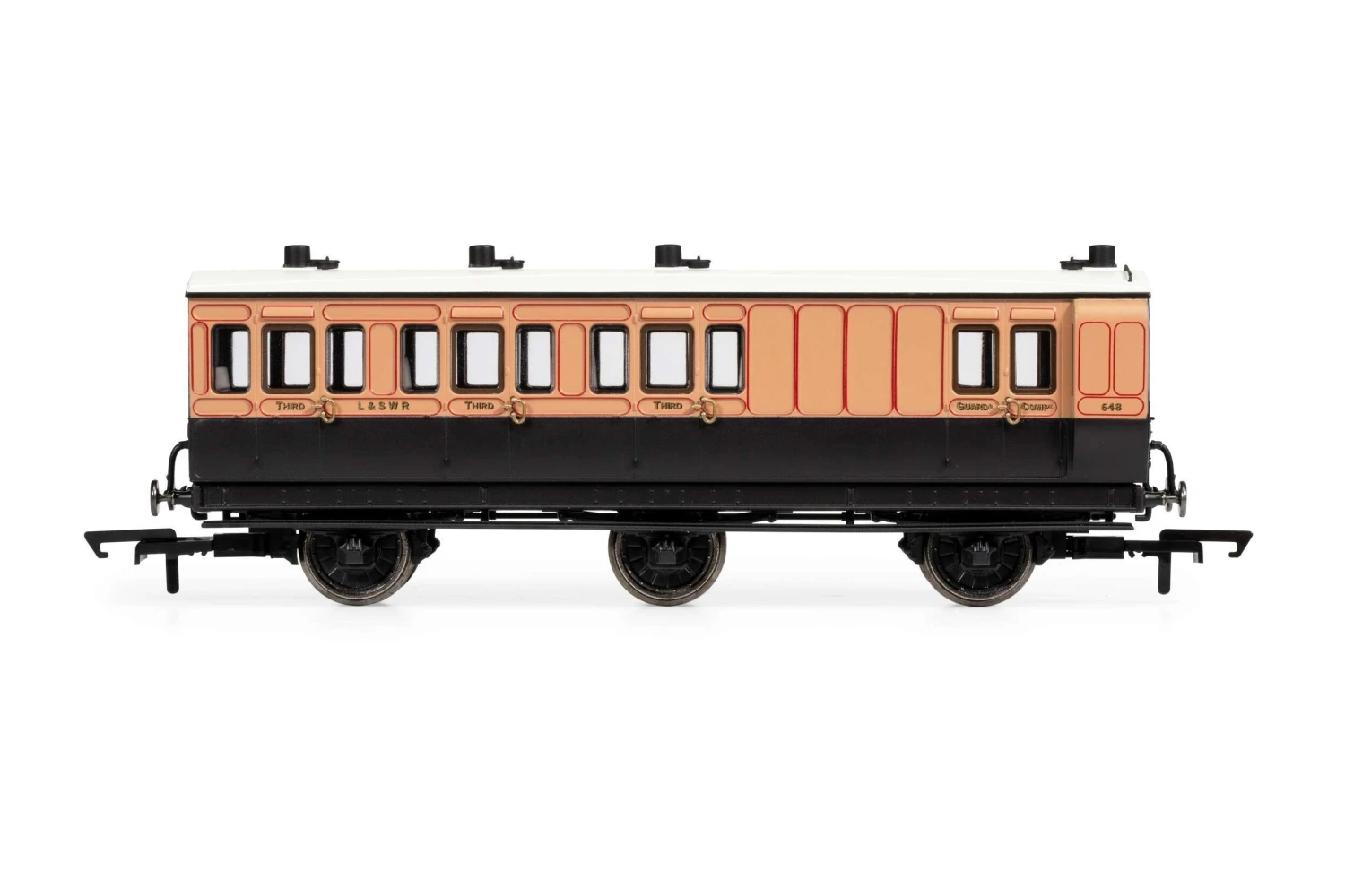 Hornby R40293 LSWR, 6 Wheel Coach, 3rd Class, 648 – Era 2 3 Hornby R40293 LSWR, 6 Wheel Coach, 3rd Class, 648 – Era 2