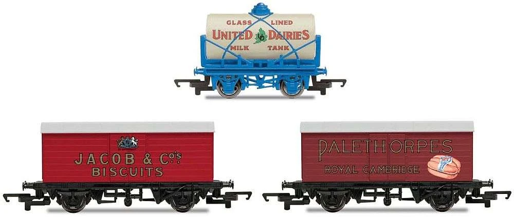Hornby R6991 ‘Retro’ Wagons, Three Pack, United Dairies Tanker, Jacob’s Biscuits, Palethorpes 3 Hornby R6991 ‘Retro’ Wagons, Three Pack, United Dairies Tanker, Jacob’s Biscuits, Palethorpes